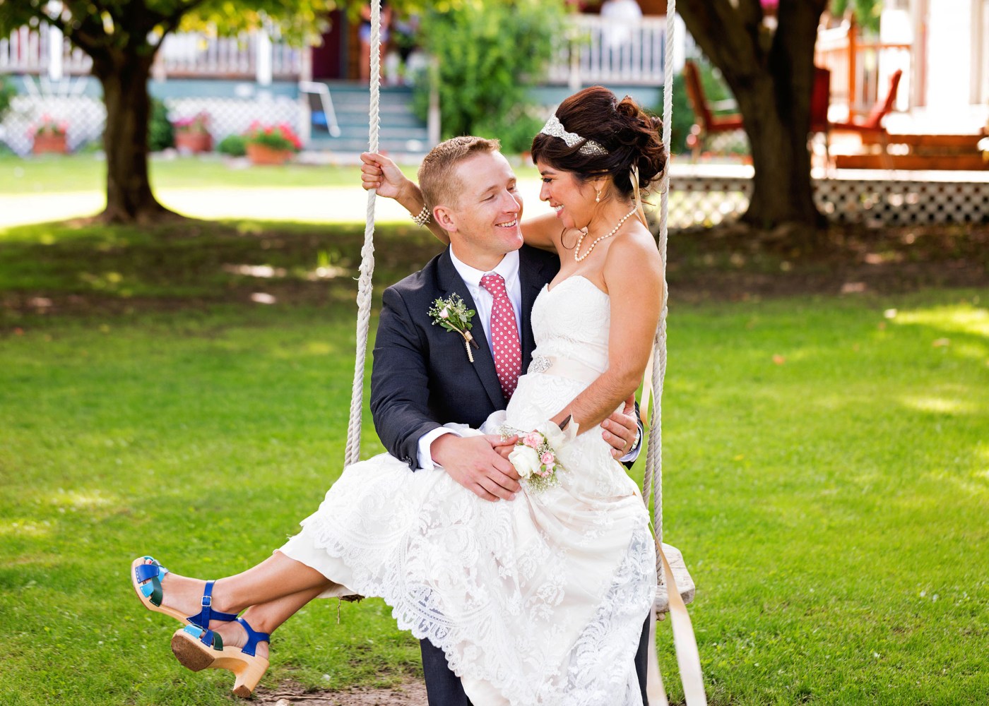 Bride portrait in garden at Sunshine Ranch wedding in Wenatchee